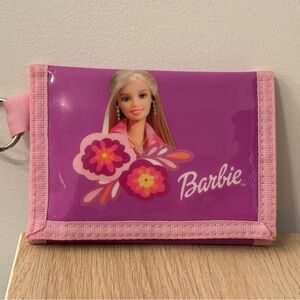 Y2K Vintage Barbie Pink and Purple Floral Velcro Trifold Wallet with keyring